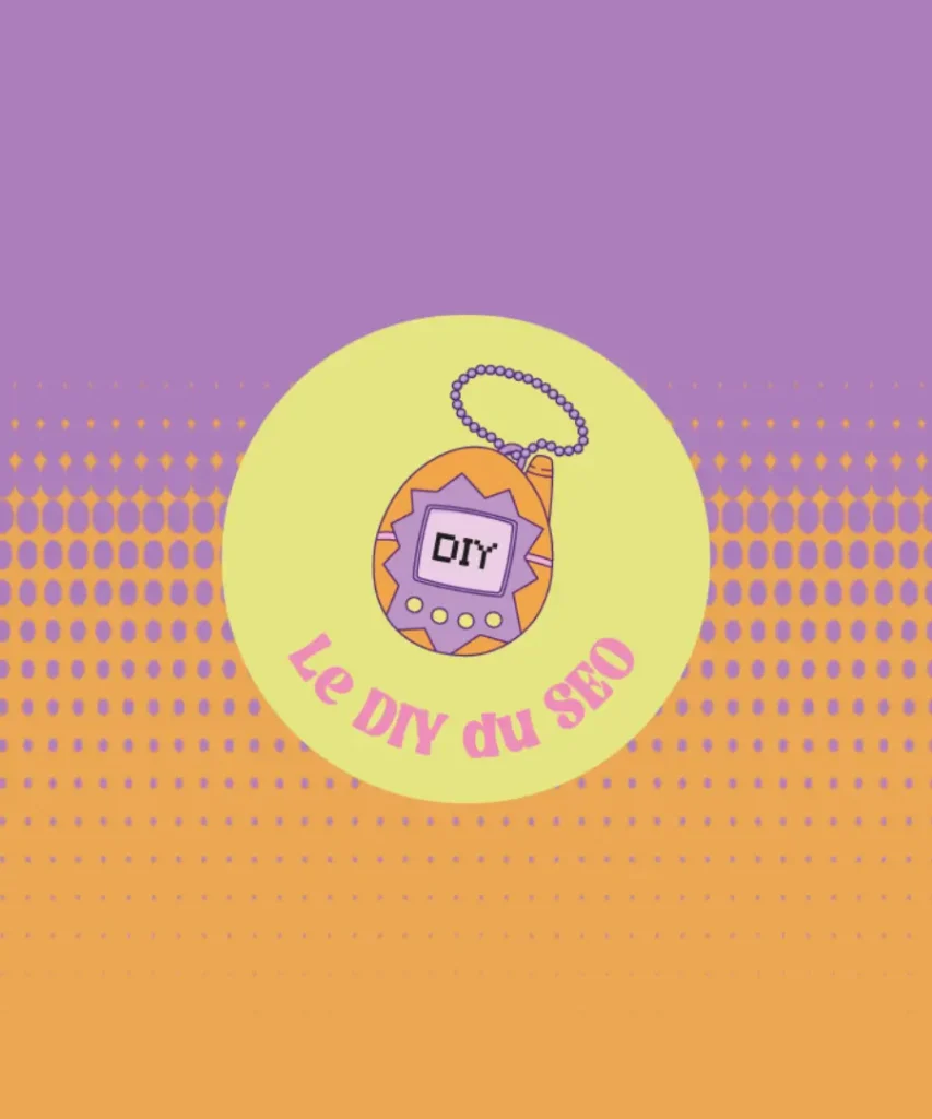 Bannière de la page dédiée au coaching SEO pour entrepreneurs : fond orange et violet et logo de l'offre Le DIY du SEO