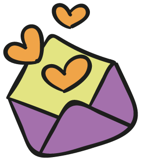 illustration aux couleurs de Sillages, représentant une enveloppe ouverte, de laquelle s'échappent 3 petits coeurs orange