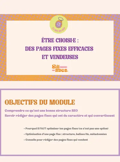 Exemple de l'un des supports visuels du module dédié aux pages fixes