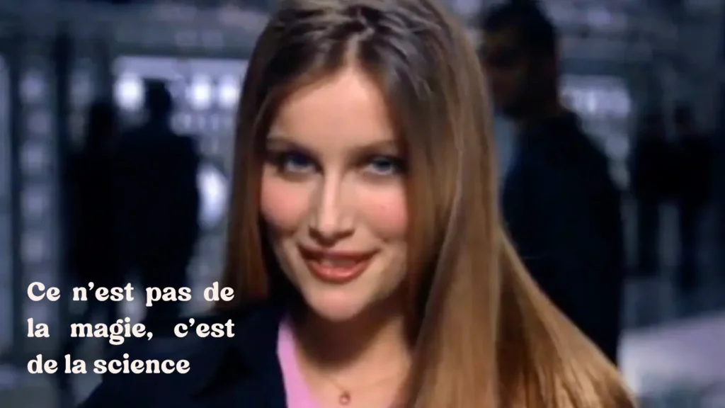 Mème issu d'une pub des années 2000 pour un shampooing. On voit Laëtitia Casta dire "ce n'est pas de la magie, c'est de la science"